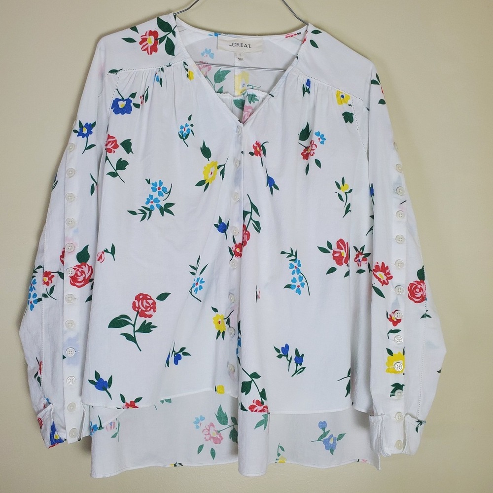 The Great Boutonniere Floral Peasant Blouse Cotton Size 0 Button Up Oversized